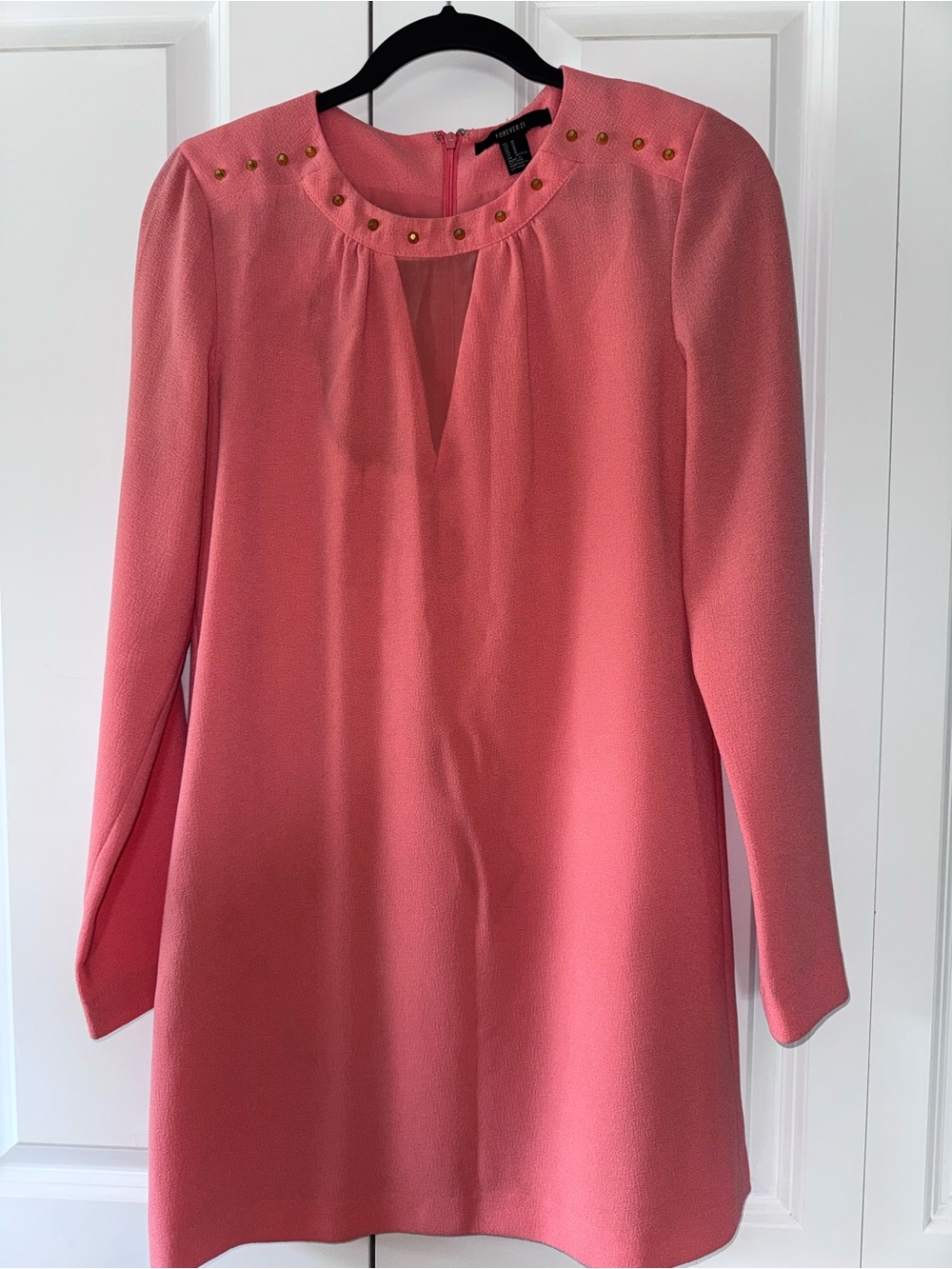 Forever 21 Coral Pink Keyhole Tunic with Gold Stud Trim